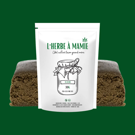 Packaging L'Herbe à Mamie blanc plus résine de CBD 3x Filtré 